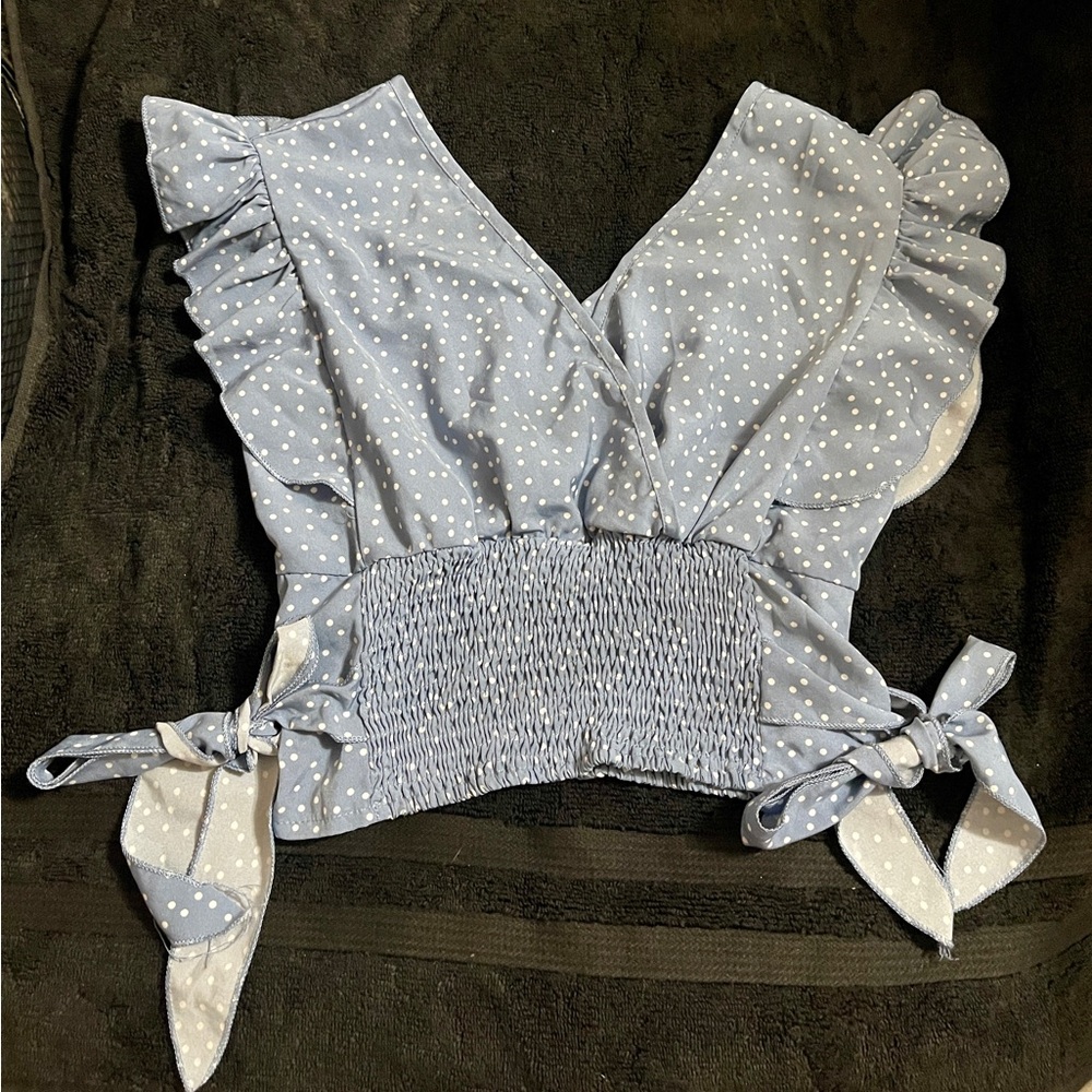 SHEIN Light Blue Polka Dot Crop Top